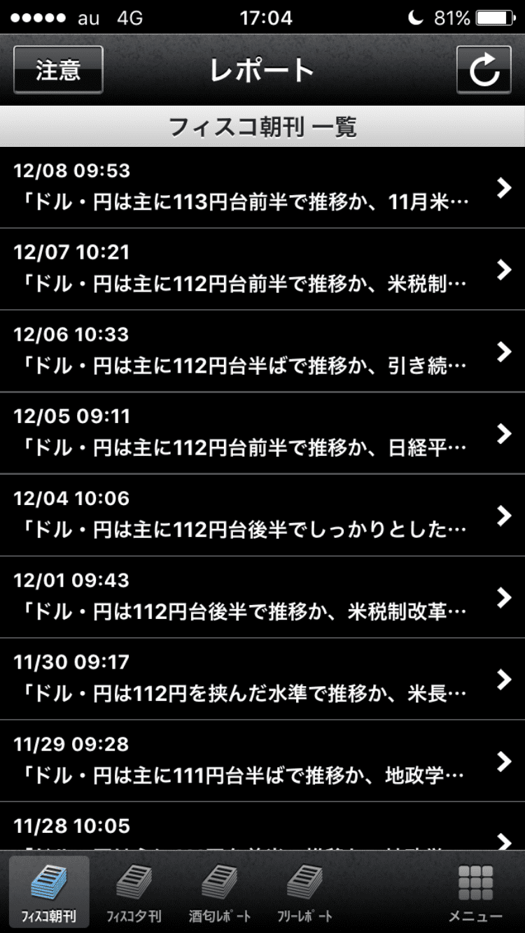 外為どっとコムのフィスコ朝刊表示画面