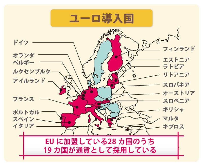 ユーロ導入国の地図