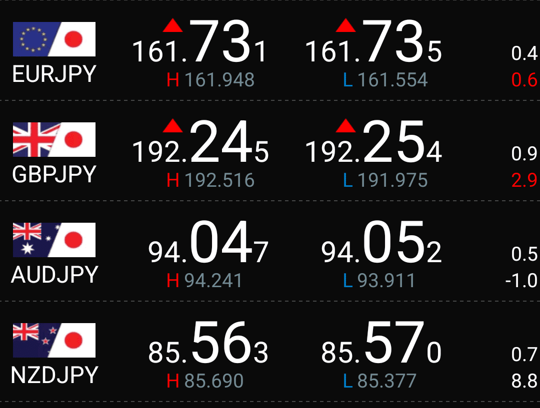 代表的なクロス円