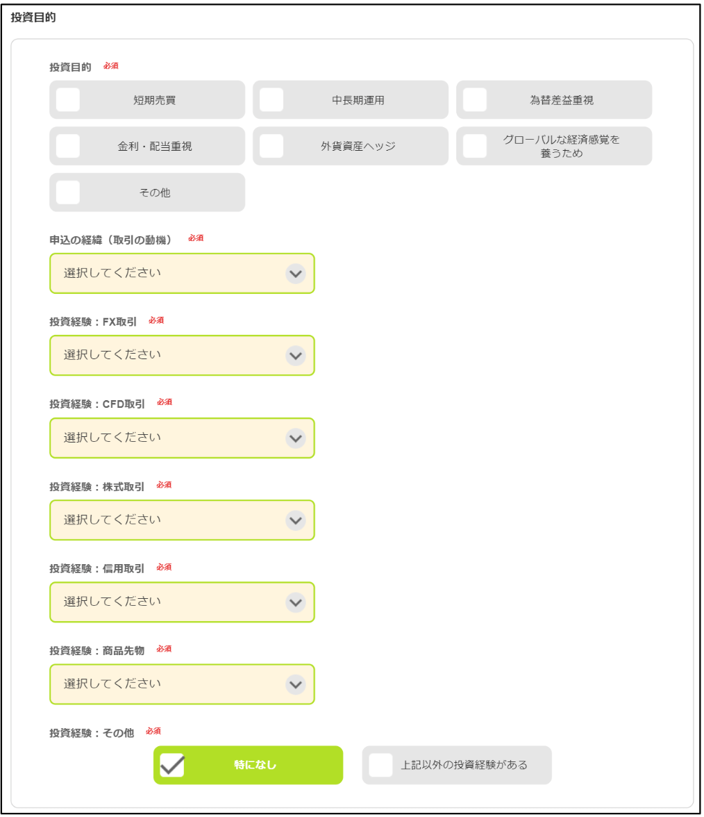 DMMFX口座開設申し込み_投資経験